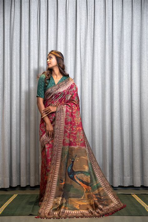 Buy Pink Kasturi Handloom cotton Silk Kalamkari Saree – Ekana Label