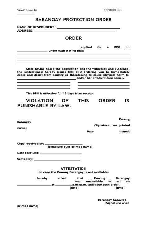 BPO - Barangay Protection Order Template for VAWC Cases - Studocu