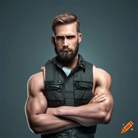Front facing guy wearing black vest with physique like american ...