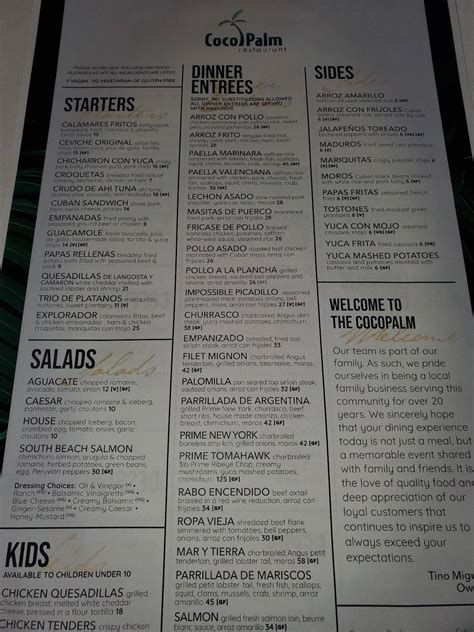 Menu at Coco Palm Restaurant, Pomona