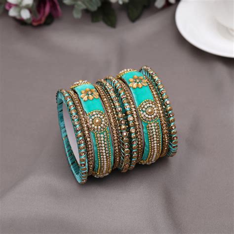 Light Green Color Velvet Thread Bangle Set: 2.12 – Eindiawholesale
