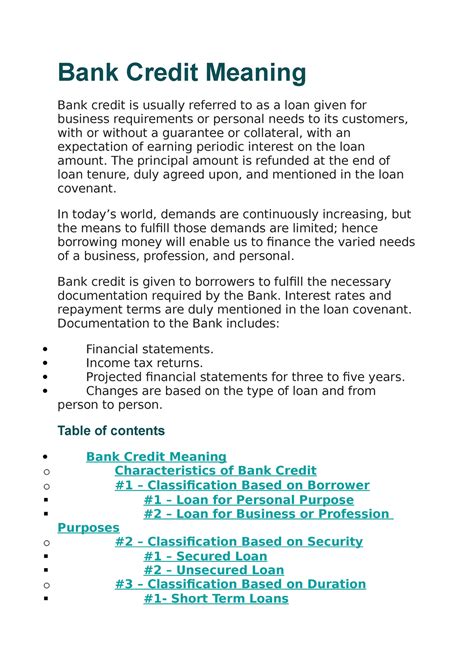 Bank Credit Meaning - for the course of banking - Bank Credit Meaning ...