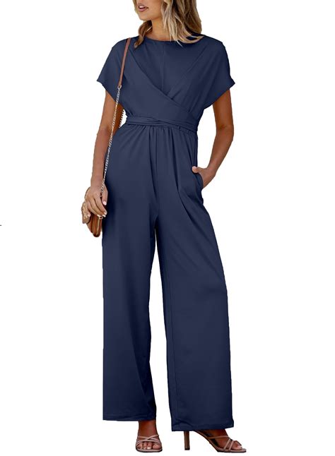 DOKOTOO Dressy Jumpsuit for Women Elegant Solid Color Front Crisscross ...