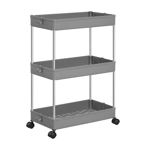SONGMICS 3-Tier Storage Trolley, Kitchen Trolley on Wheels, Narrow ...