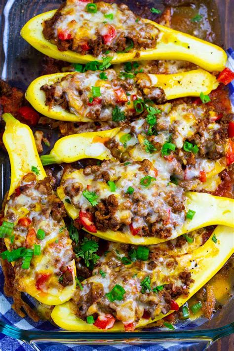 Taco Stuffed Summer Squash - Skinny Southern Recipes