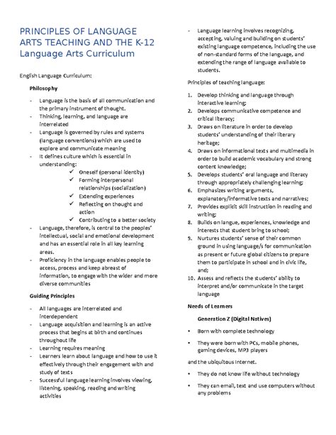 Principles OF Language ARTS Teaching AND THE K - PRINCIPLES OF LANGUAGE ...