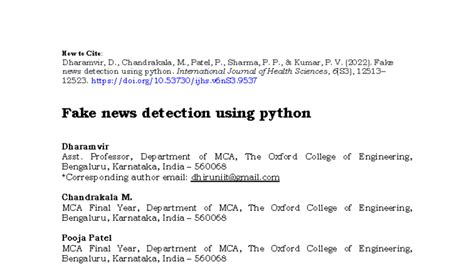 MCA Final Year Research: Fake News Detection Using Python - Studocu