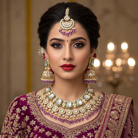 Royal Purple Color Kundan Necklace Set With Gold And Gem Detailing ...