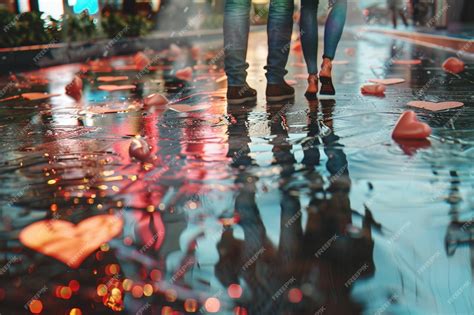 Premium Photo | A reflection of people in a puddle of water with the ...
