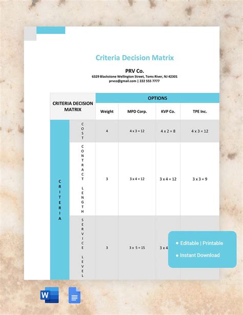 Criteria Decision Matrix Template in Word, Google Docs - Download | Template.net