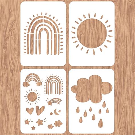 INFUNLY 4pcs Rainbow Wall Stencils for Painting Sun Cloud 11.7x8.3 Tile ...