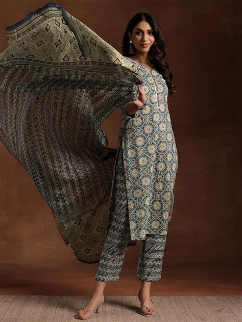 Buy Blue Printed Cotton Straight Suit With Dupatta Online at Rs.1149 ...
