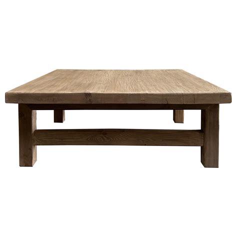 Custom Made Reclaimed Elm Wood Square Coffee Table For Sale at 1stDibs