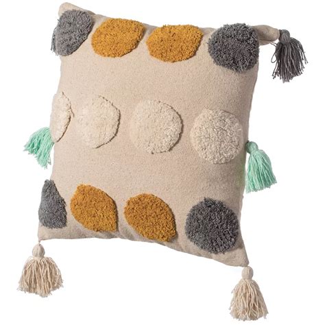 Handwoven Cotton Throw Pillow Cover with Tufted Dot Pattern and Side ...