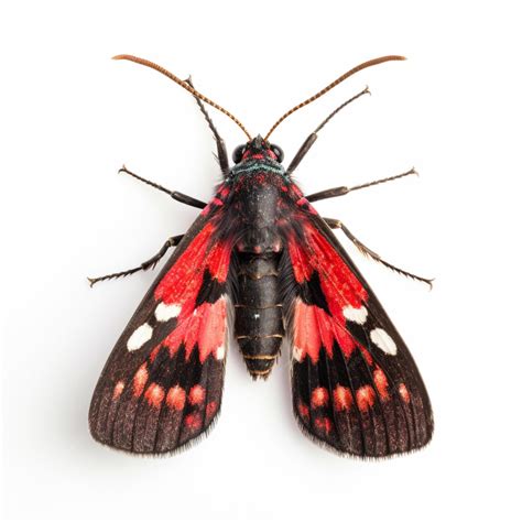 Premium Photo | A close up of a red and black moth on a white surface ...