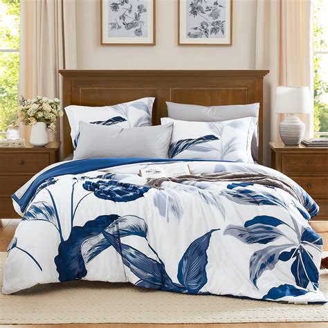 WRENSONGE Queen Comforter Set, 7 Pieces Blue Floral Comforter Set with ...