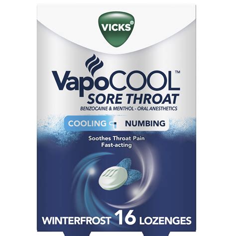 Vicks VapoCool Sore Throat Drops With Benzocaine & Menthol, Over-the-Counter Medicine, 16 Ct ...