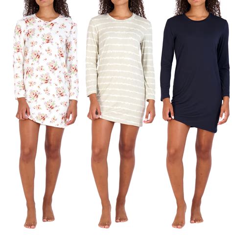 3 Pack: Women's Nightshirt Long Sleeve Ultra-Soft Print Nightgown Sleep ...