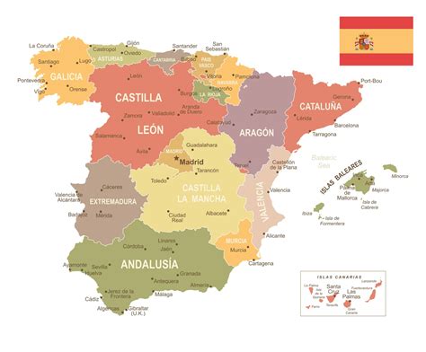 Political Map of Spain, Cities, States, Country Data