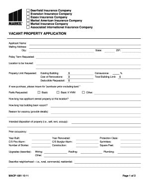 VACANT PROPERTY APPLICATION - Specialty Risk Associates, Inc. - Fill ...