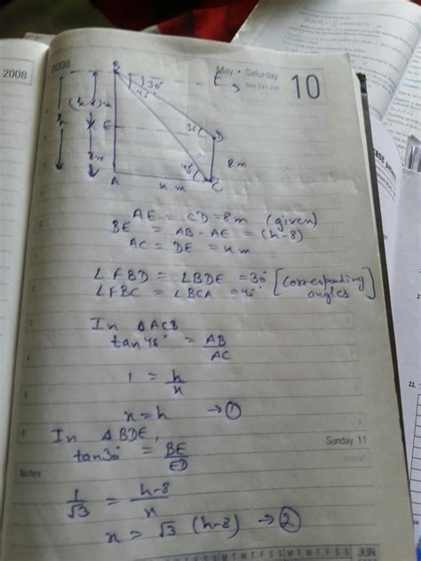 The angles of depression of the top and bottom of an 8m tall building ...