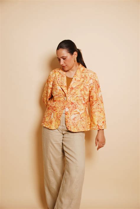 Yellow & orange printed blazer – LABEL SOCIETY