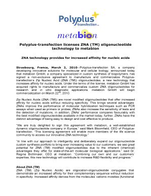 Fillable Online polyplus transfection licenses zna tm oligonucleotide ...