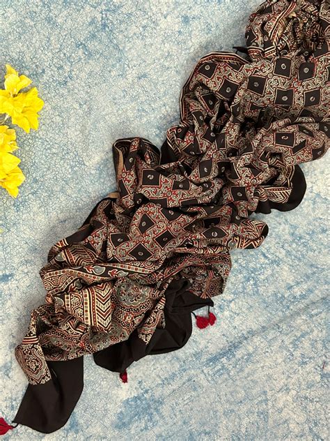 Natural Dyes Hand Block Ajrakh Dupatta – TheWardrobeStories