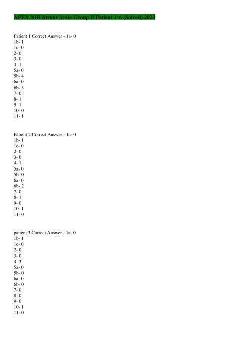 APEX NIH Stroke Scale Group A Patient 1-6 APEX NIH Stroke Scale Group B ...
