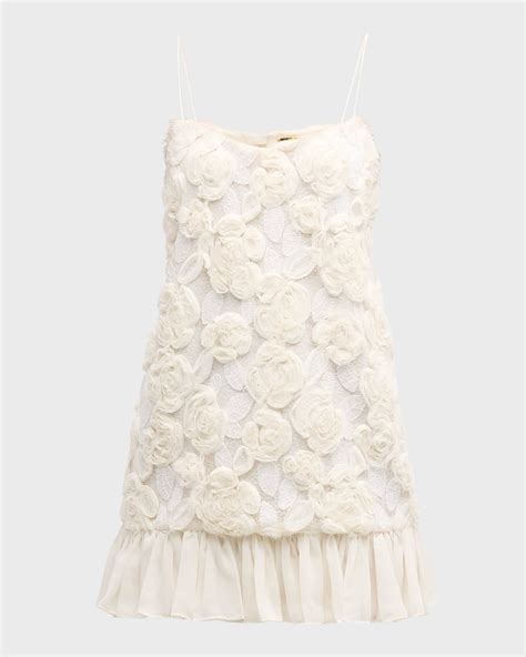 Alexis Blanc Floral Embroidered Pleated-Hem Mini Dress | Neiman Marcus
