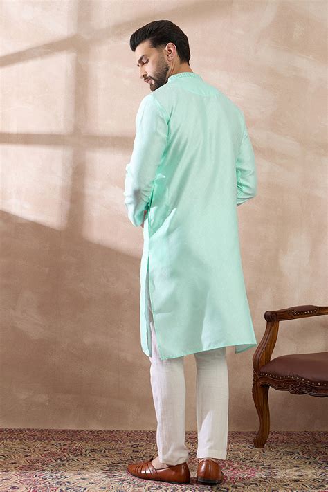 Teal Polyester Woven Design Mandarin Collar Straight Kurta MKU2016 ...