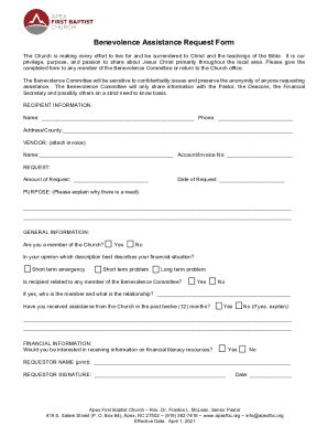 Fillable Online Benevolence Assistance Request Form Fax Email Print ...