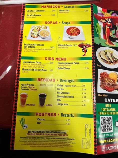 Menu at La Catrina Mexican Restaurant, Lacey Township