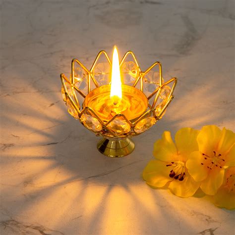 Buy Corsica Gold Textured Glass and Metal Diya - 5.3 x 7.5 cm from Home ...