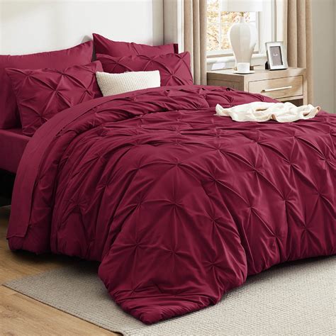 Amazon.com: Bedsure Burgundy 7 Piece Reversible Comforter Set - Bed in ...