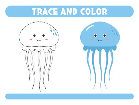 Trace and color cute jellyfish. Worksheet for kids 25256960 Vector Art at Vecteezy