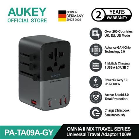 Promo [FS] AUKEY Universal Travel Adaptor GAN Type C 100W 4 Multiple ...