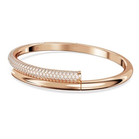 Dextera bangle, Magnetic closure, White, Rose gold-tone plated | Swarovski