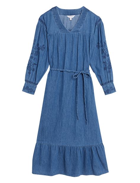 Buy Denim Embroidered Midaxi Column Dress at Marks & Spencer