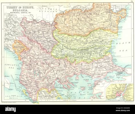 BALKANS: Turkey In Europe.Bulgaria Servia Romania; Constantinople, 1909 map Stock Photo - Alamy
