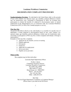 Fillable Online Louisiana Workforce Commission DISCRIMINATION COMPLAINT ...