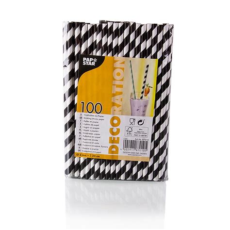 Penyedut minuman kertas pakai buang, jalur, hitam putih, 20 cm, 100 ...