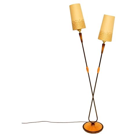French Gilt Flower Floor Lamp with Turned Wooden Base, circa 1960s For ...
