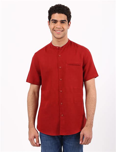 Buy Linen Mix Grandad Collar Solid Shirt at Marks & Spencer