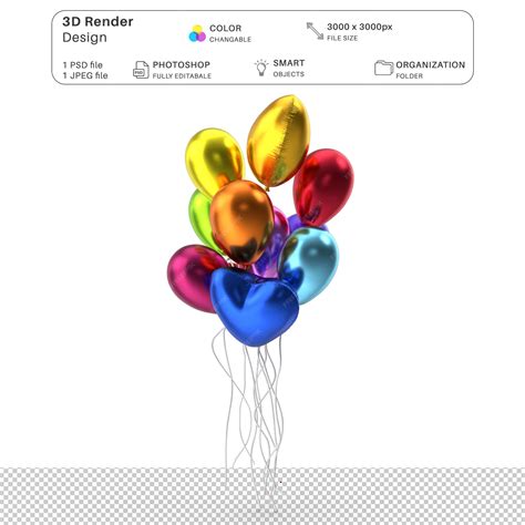 Premium PSD | Foil birthday balloons mockup 3d modeling psd file ...
