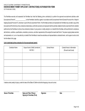 Fillable Online dot ca encroachment permit applicant: contractor(s ...