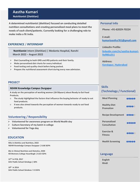 Aastha Kumari Nutritionist Resume - Aastha Kumari Nutritionist ...