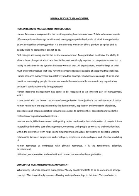 Hrm 1 - Short note - HUMAN RESOURCE MANAGEMENT HUMAN RESOURE MANAGEMENT ...