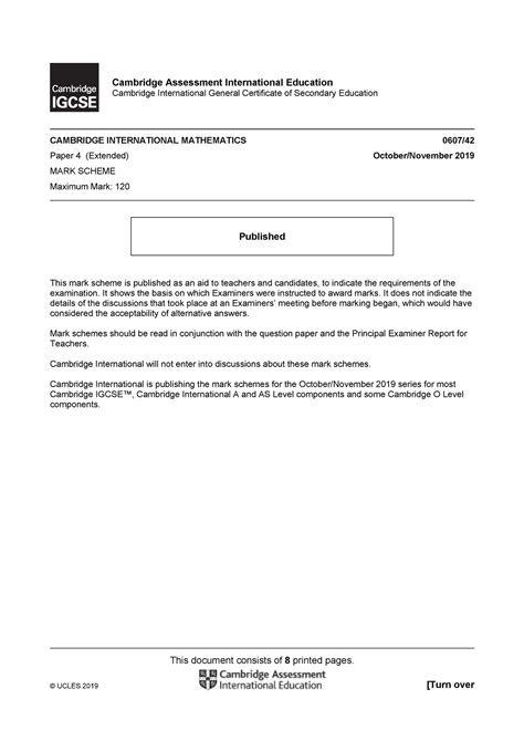 0607 w19 ms 42 Mark scheme of International Mathematics - This document ...