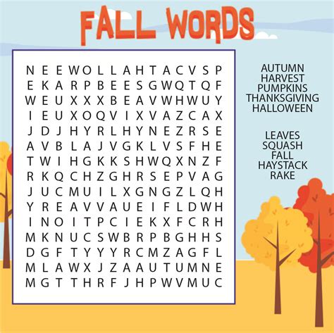 Fall Word Search Free Printable
